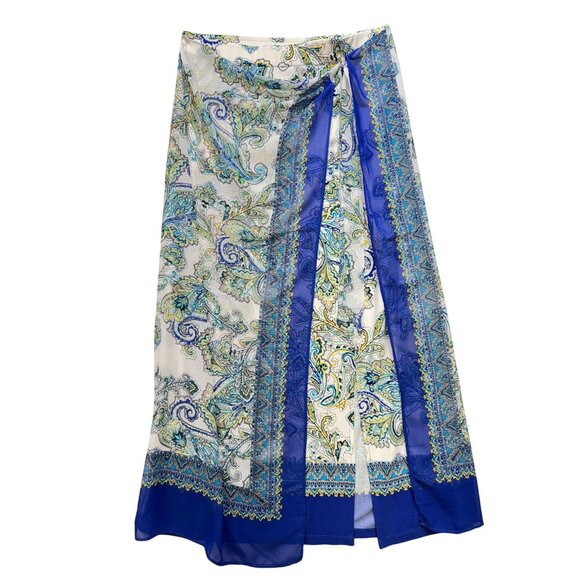 Susan Graver Womens Maxi Wrap Skirt Size S  Blue Paisley Boho Overlay Chiffon - Picture 2 of 16
